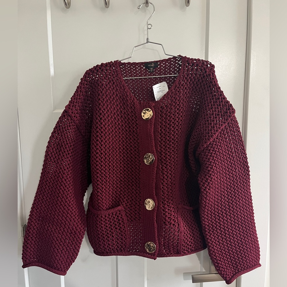 Burgundy Knit Button-Up Sweater